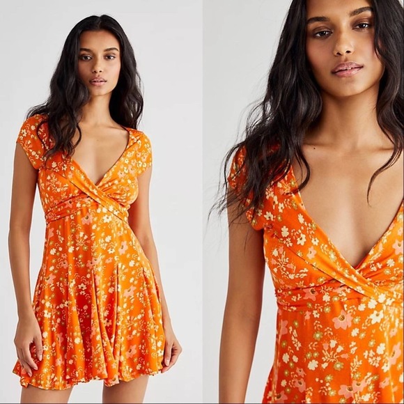 Free People Dresses & Skirts - NWT Free People it takes two orange floral wrap skater mini dress size small